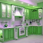 Değişik tasarımı ile yeşil mutfak dekorasyonu
