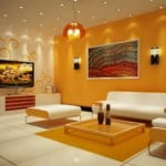 Modern turuncu beyaz salon dekorasyonu
